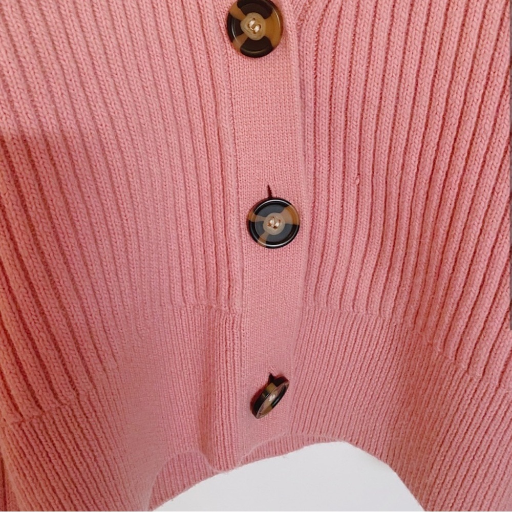 Pink Ribbed Button-Up Cardigan Sweater - Picture 2 of 3